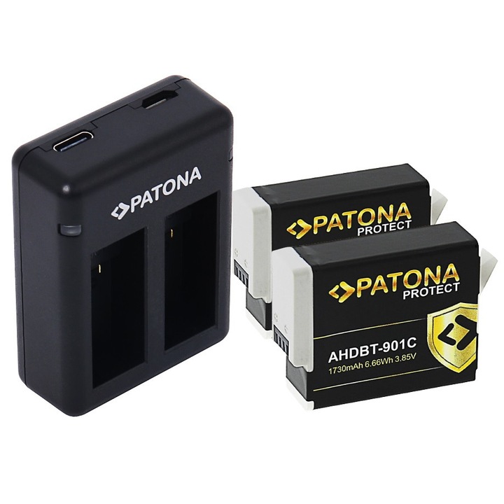 Patona Dual USB töltőcsomag, 2 db Patona Protect AHDBT-901 akkumulátor GoPro Hero 9, Hero 10, Hero 11, Hero 12 és Smardy Microfiber készülékekhez