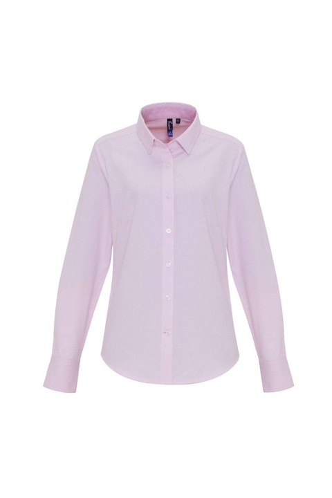 Оксфордска дамска риза с райе - PR338, Бял/Розово