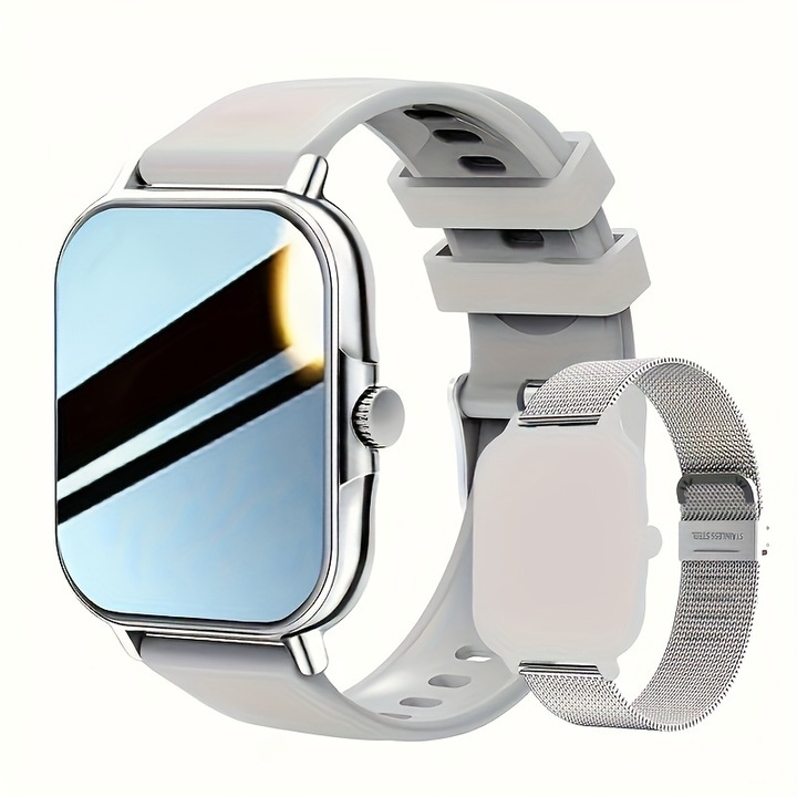 OEM sport okosóra, fitneszkövetővel, Rozsdamentes acél/szilikon szíjak, Hívás/üzenetértesítés, Kalóriafogyasztás, Lépésszámláló, Android/IOS, Szürke