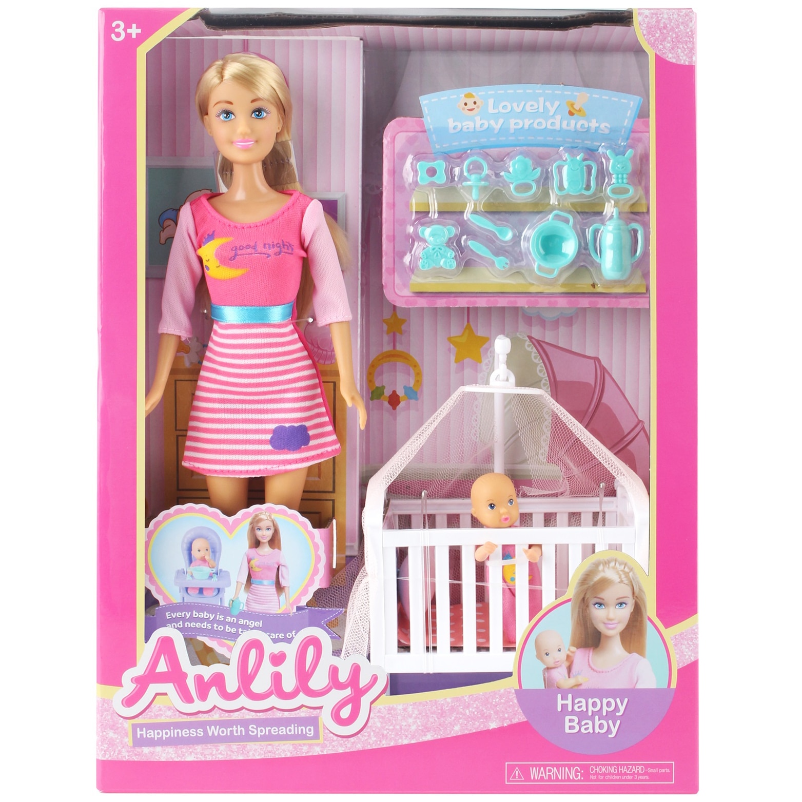 Set papusa Mappy 29 cm, cu bebelus, patut si accesorii