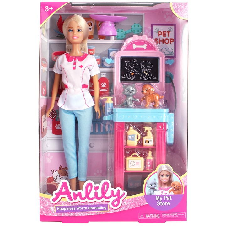 Mappy baba szett 29 cm, állatorvosi rendelő és házi kedvencek tartozékaival