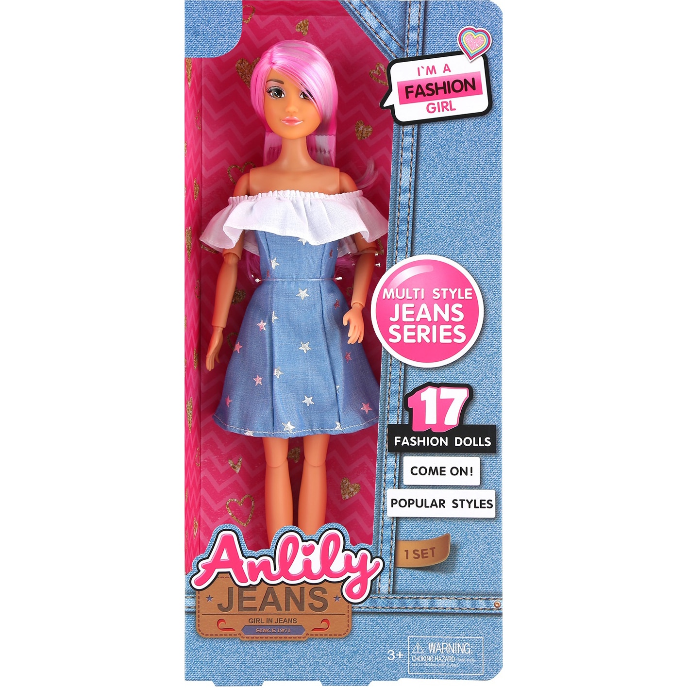 Papusa Mappy 29 cm, cu fusta rochita bleu