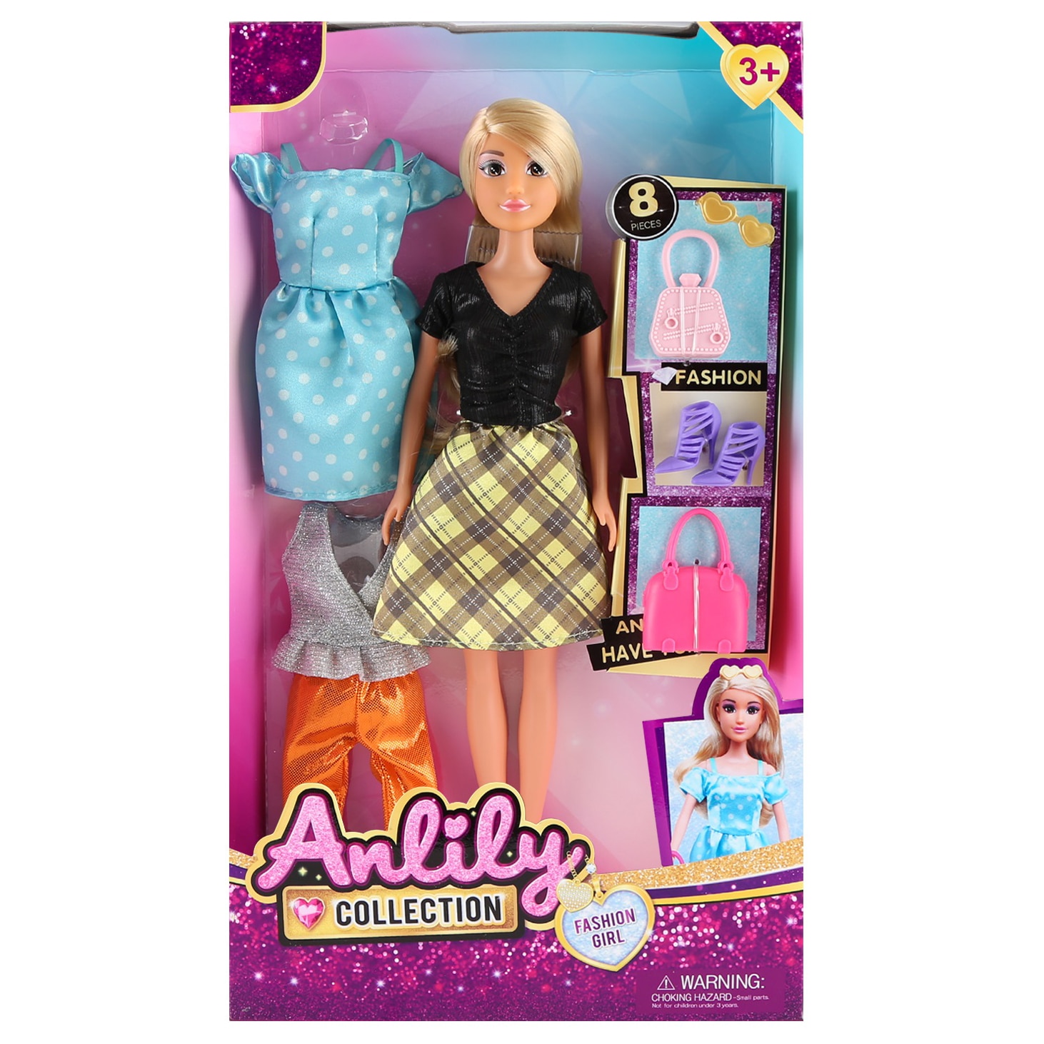 Set papusa Mappy 29 cm, cu 3 tinute si 2 genti