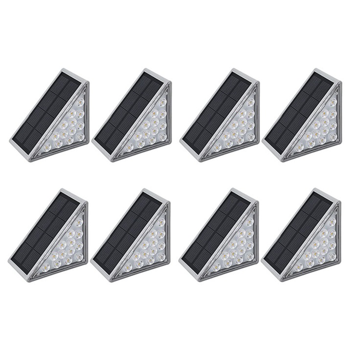 Set 8 x lampa solara scari NEXTLY, senzor de lumina, 13 LED-uri, lumina calda, 2 moduri de instalare, waterproof, lumina de veghe