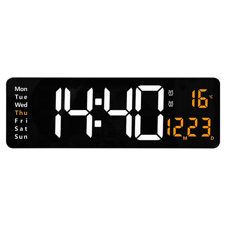 Цифров LED стенен часовник, 16-инчов голям екран с дистанционно управление, календар, температура, термометър