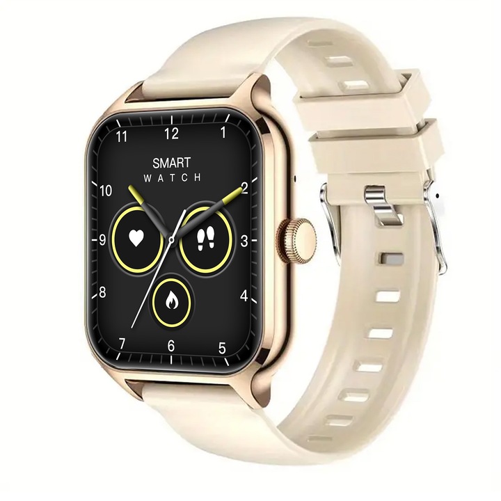 Спортен смарт часовник, силиконова каишка, 1,63 инча, крачкомер, съвместим с IOS/Android, златен