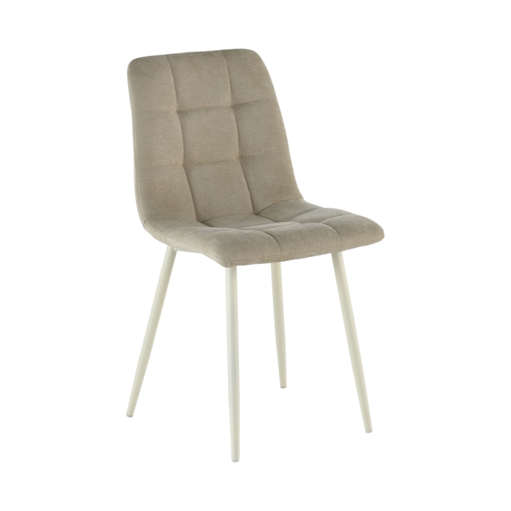 Set de scaune (4 scaune) RIA BEIGE 55*46*89 (scaun de dining, spatar si sezut din tesatura de designer, picioare metalice crem)