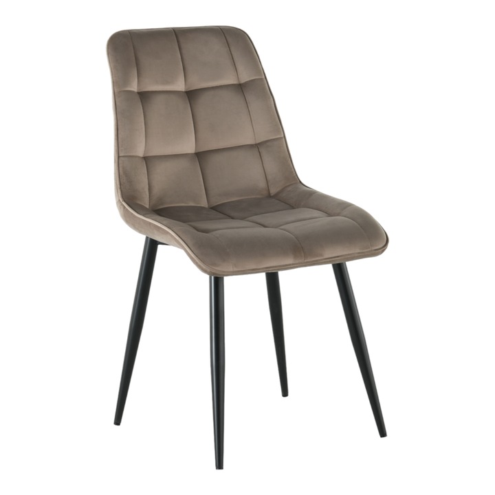 Set de scaune (4 scaune) VITO CAPUCCINO 51*60*90 (scaun de dining, spatar si sezut din tesatura de designer, picioare metalice negre)
