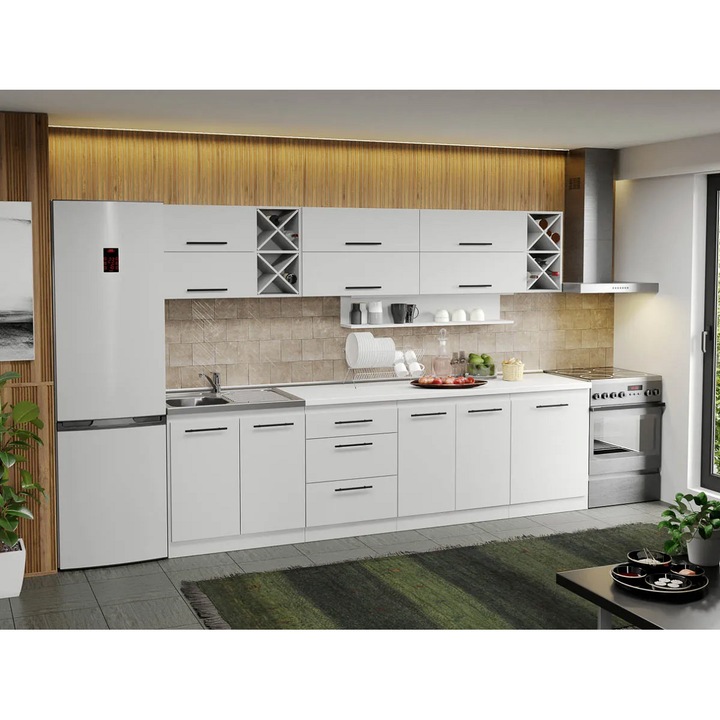 Set Mobila Bucatarie, 22, Alba Sofi, 280 cm, Blat 38mm, Termorezistent