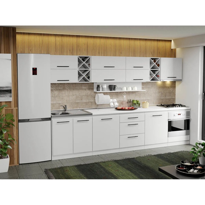 Set Mobila Bucatarie, 19, Alba Sofi, 320cm, Blat 38mm, Termorezistent