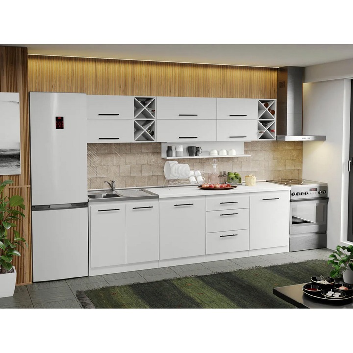 Set Mobila Bucatarie, 20, Alba Sofi, 260cm, Blat 38mm, Termorezistent