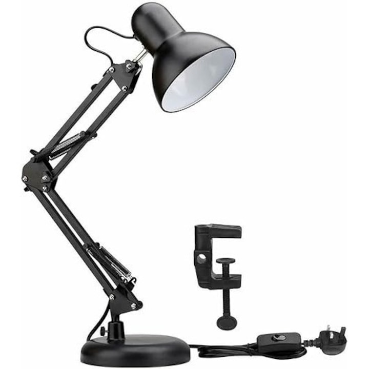 Lampa de birou ajustabila, E27, 40W, suport negru, clema inclusa, Dactylion®
