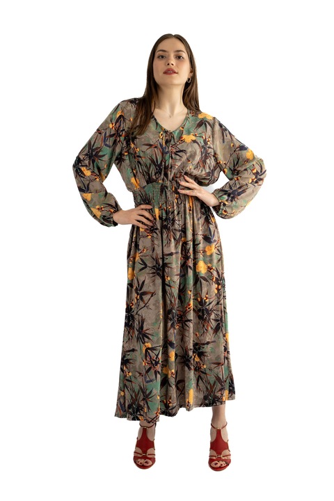 Rochie lunga dama 2366, Verde/Gri