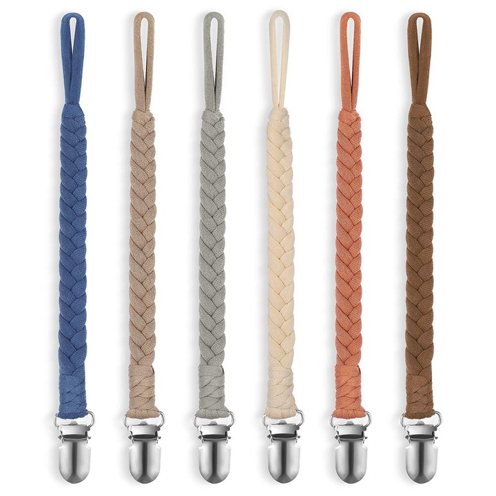 Комплект от 6 верижки за бебешки залъгалки, enkourakoko, 100% ръчно плетени, пасват на всички залъгалки, многоцветни