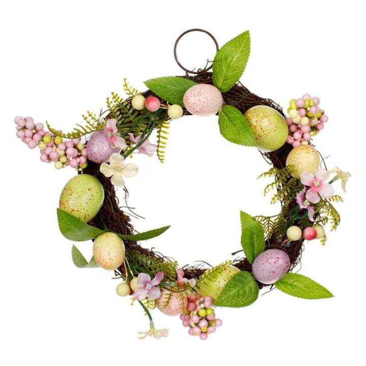 Coronita pentru Paste, cu model oua colorate si flori, 25 cm