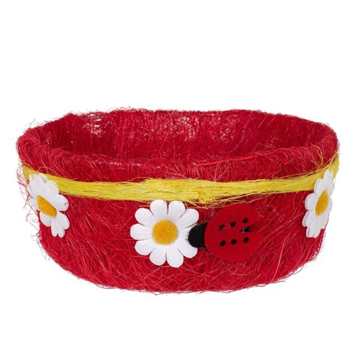 Декоративна великденска кошница с калинка и цветя 18см, Червена