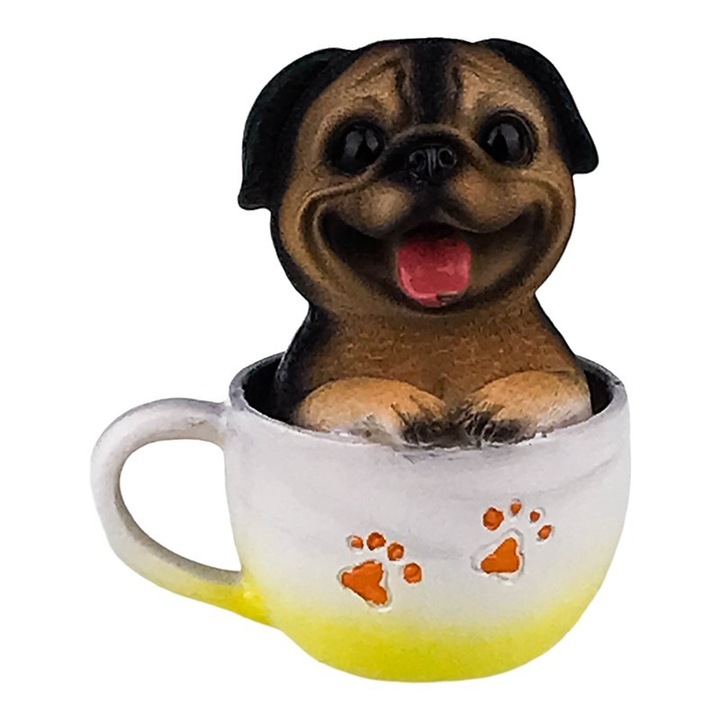 Decoratiune din rasina reprezentand un catel intr-o ceasca, 7x11 cm, galben-multicolor