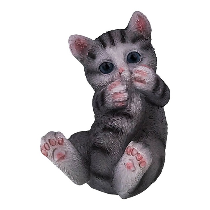 Decoratiune din rasina in forma de pisica, 9x12 cm, gri