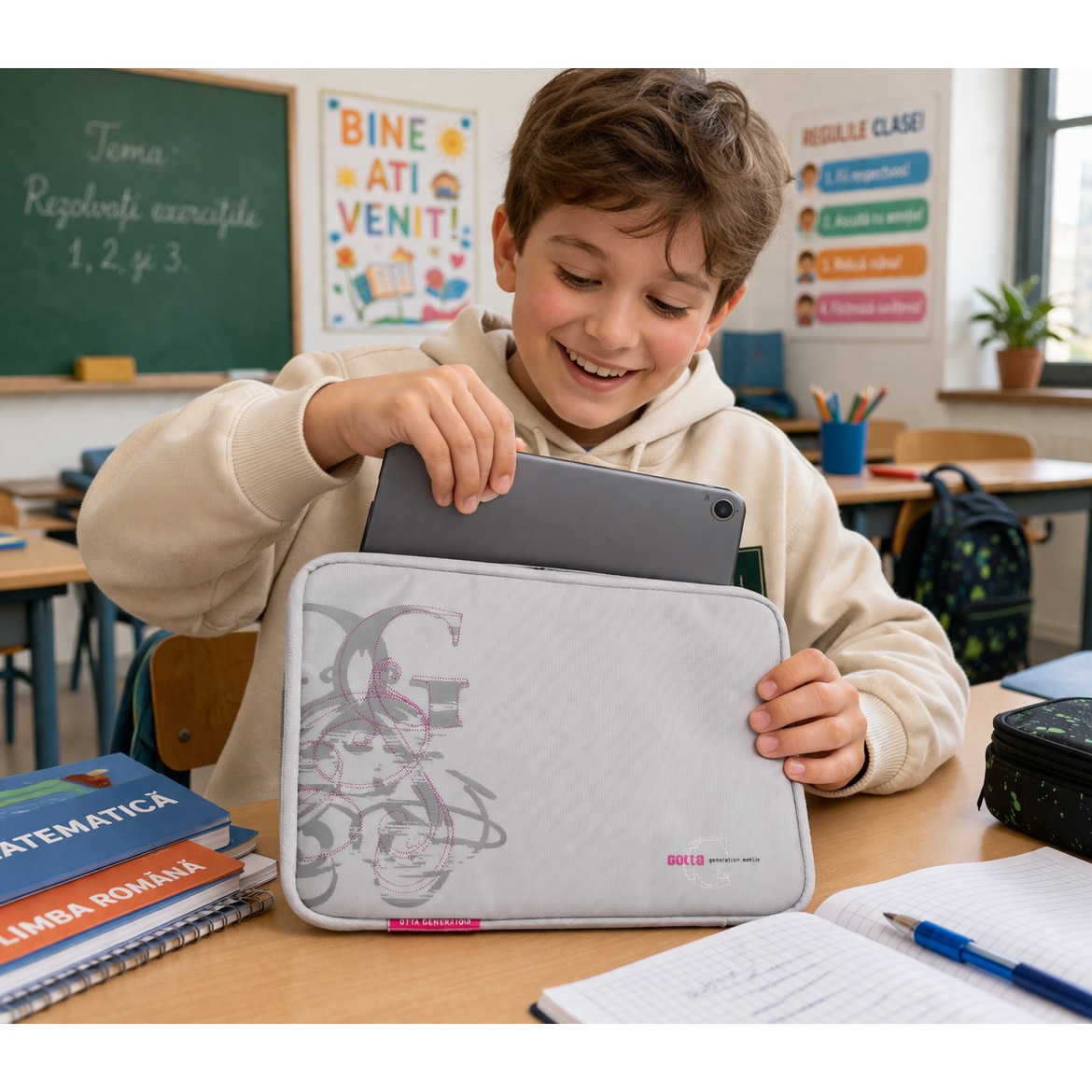 Geanta Golla cu protectie pentru tableta sau laptop de 10, 2 inch gri deschis