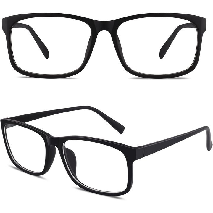 Комплект от 2 x JENUOS® защитни очила за компютър, екран на телефон, таблет, лаптоп, телевизор, игри, антирефлексни унисекс, анти-синя светлина, без диоптри с прозрачни стъкла, черни