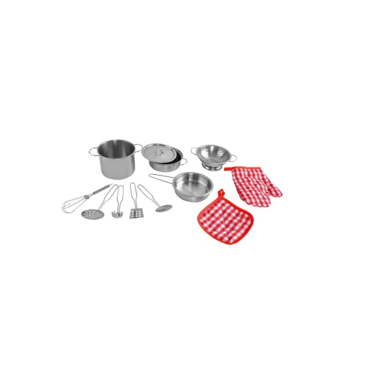 Főzőkészlet OM Market, Gyermek edények, Rozsdamentes acél, Ezüst, 12 darab