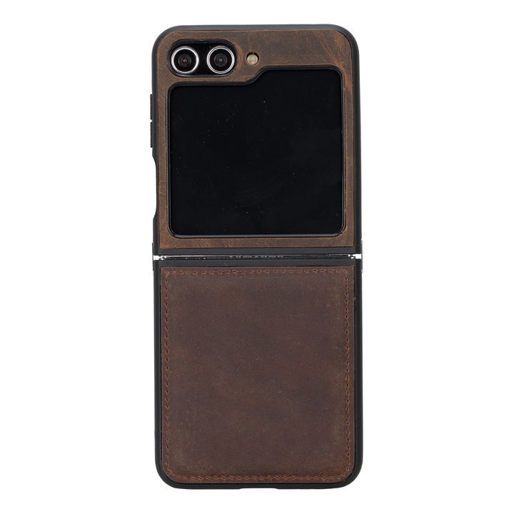 Husa pentru Samsung Galaxy Z Flip5, Bouletta Flex Cover, slim piele naturala rama TPU moale, tip back cover, Antique brown