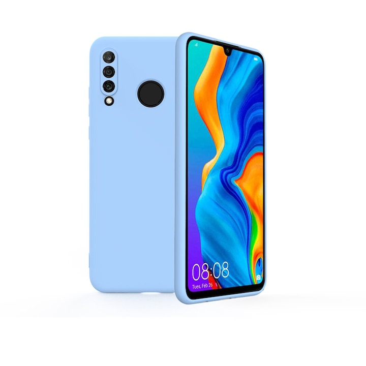 Huawei P30 lite Silicone Soft Daden® burkolat, ultravékony, fokozott védelem, mikroszálas belső, világoskék