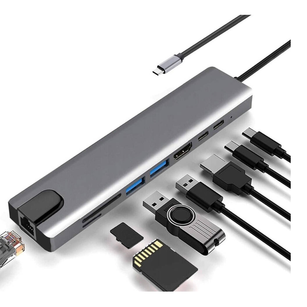 Адаптер за хъб Multiport 8 в 1 USB-C 3.1, HDMI 4K / LAN RJ45 Интернет ...
