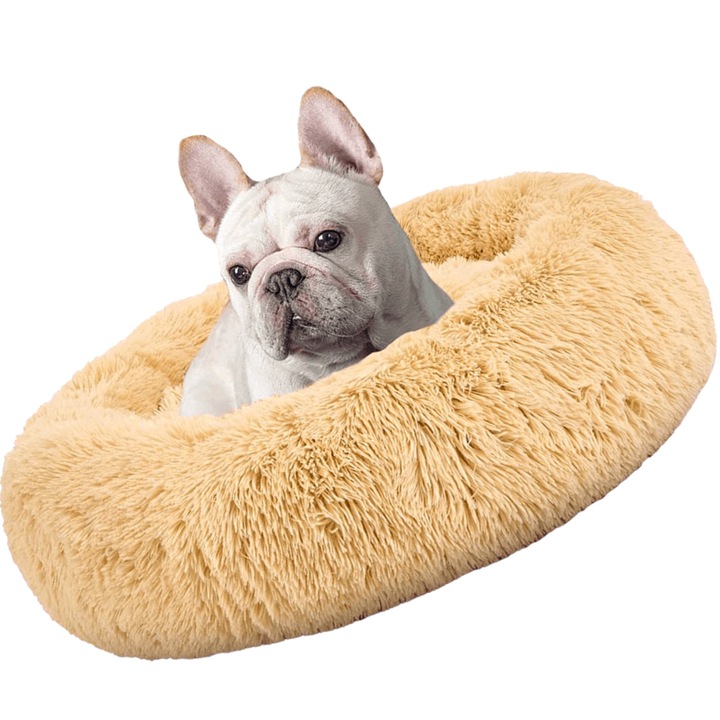 Кръгло легло за котки и кучета Galaxia, Мека материя, Не абсорбира вода, Лесно се пере, Лесно се почиства и поддържа, Рошаво, Оранжеви нюанси, 60 см