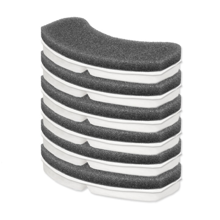 Set 6 filtre de rezerva pentru 3L dispenser de apa, tip adapator fantana pentru pisici si caini, purificare, carbon activ, elimina eficient impuritatile si firele de par din apa