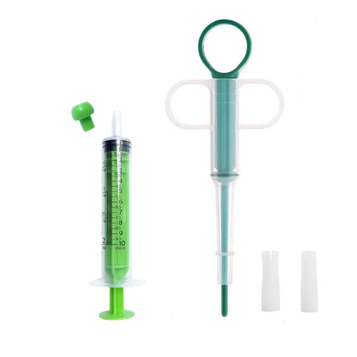 Set 2 intrumente pentru medicamente caini/pisici, 10ml Seringa, Verde