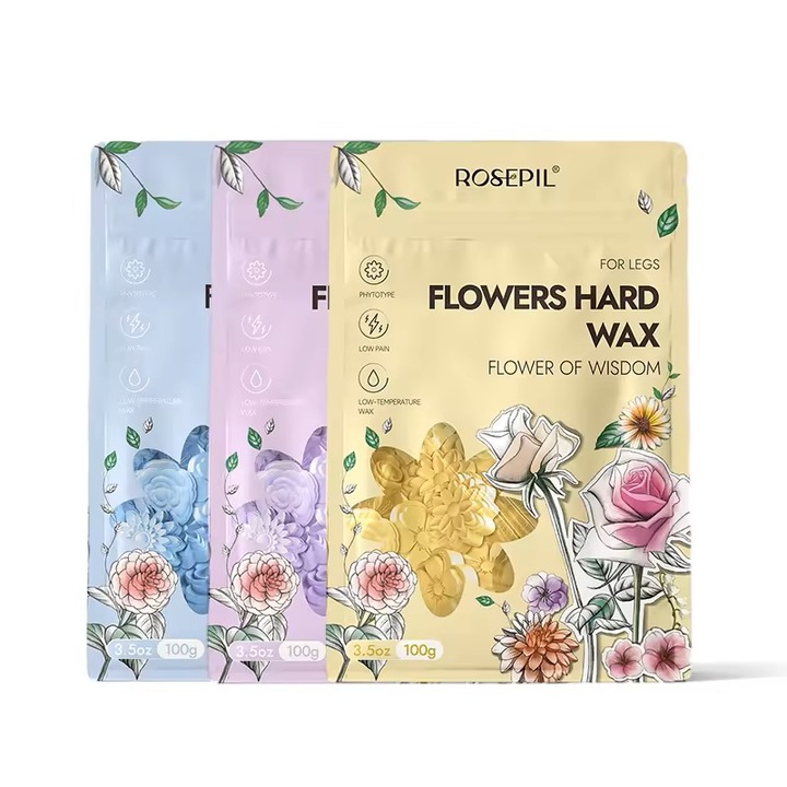 Kit epilare cu ceara, incalzitor digital, 3 plicuri ceara florala, galben, ROSEPIL