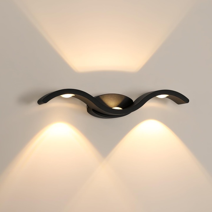 Lampa De Perete Cu Led, Goeco, 9w 220v, 37.5*6.5*8cm, Lumina Calda, Temperatura De Culoare 3000k, Negru