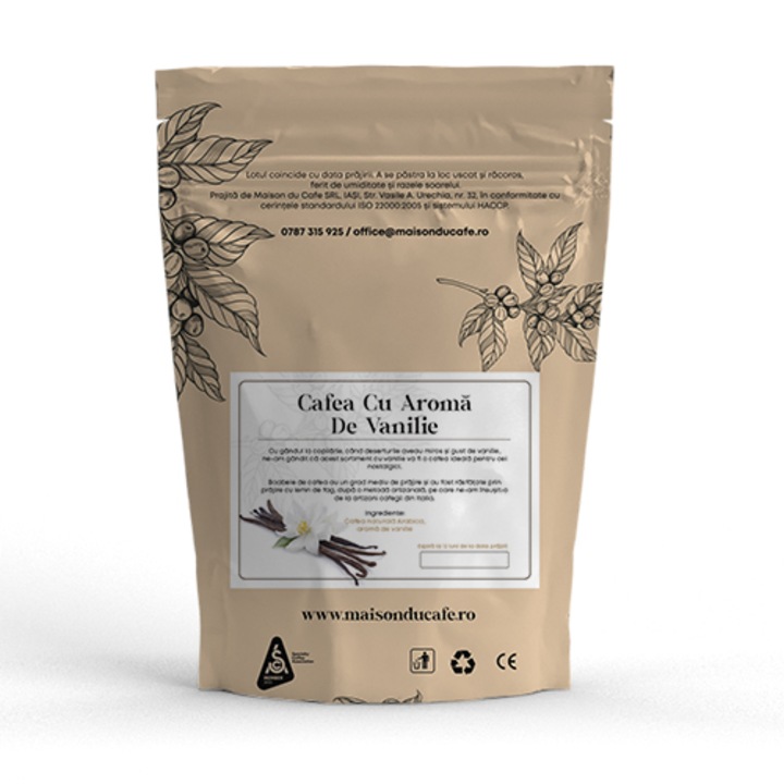 Cafea boabe proaspat prajita Cafea cu Aroma de Vanilie 100 % Arabica Blend Maison du Cafe 250 g