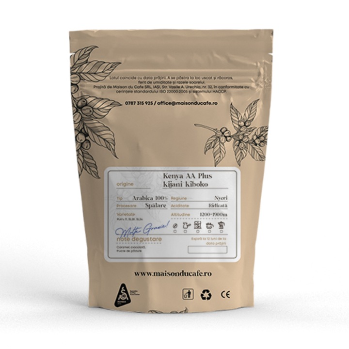 Cafea boabe proaspat prajita Kenya AA Plus Kijani Kiboko 100 % Arabica Single Origin Maison du Cafe 250 g