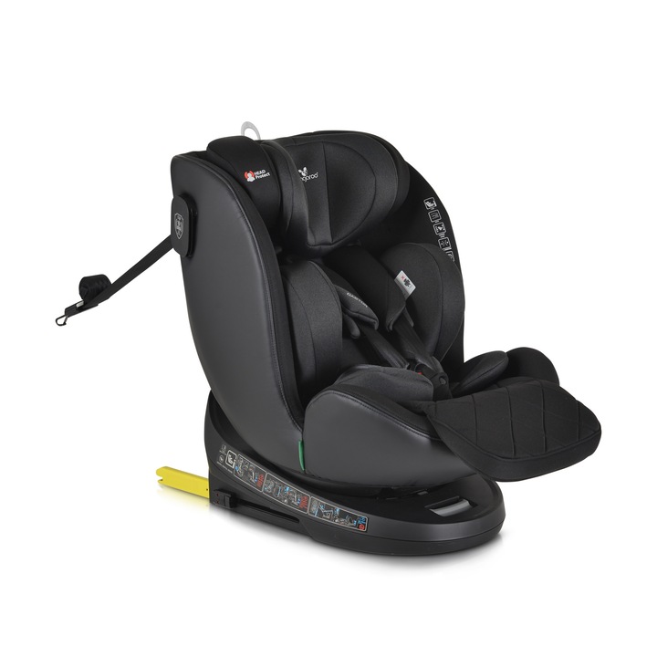 Scaun auto rotativ cu Isofix Cangaroo Castor iSize, protectie impact lateral, 40-150 cm sau 0-12 ani, Negru