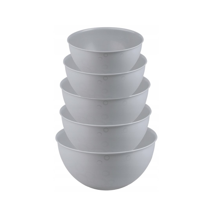 Set de 5 boluri de plastic, Practic, gri, usor, durabil