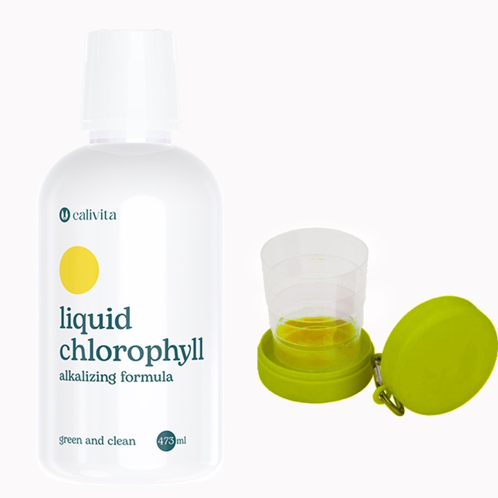 Set clorofila lichida si pahar pliabil, Liquid Chlorophill 473 ml, CaliVita