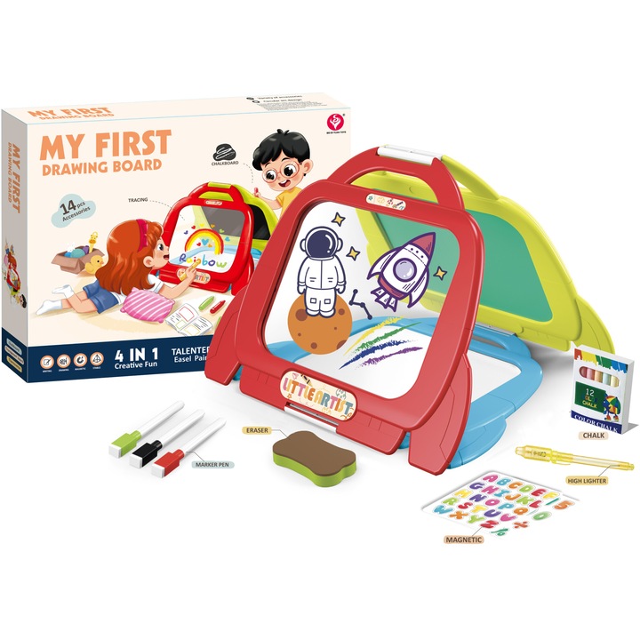 Set tabla multifunctionala Mappy Rocket 4in1, cu litere magnetice