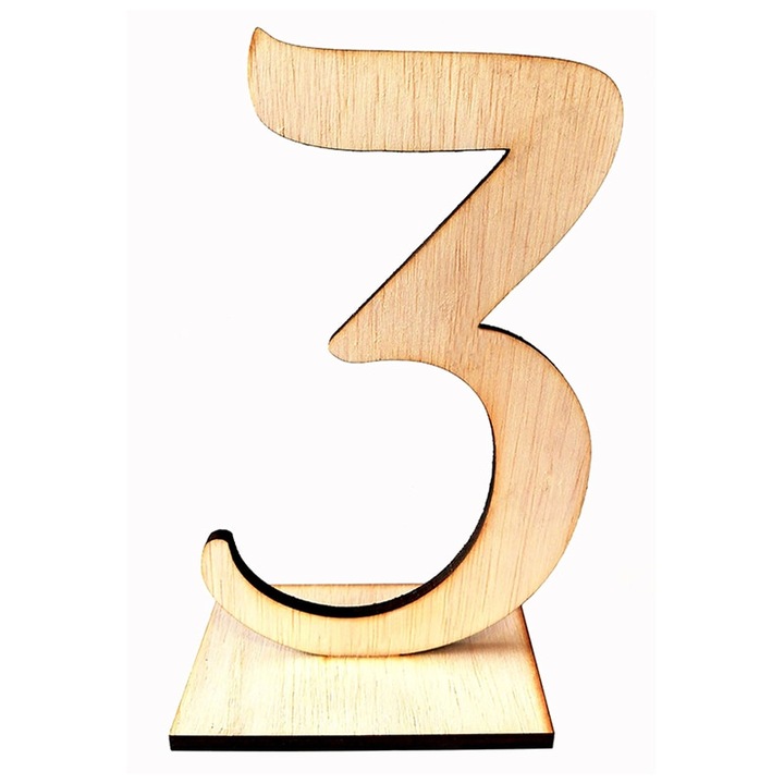 Numar 3 decorativ, pentru masa, cu suport, 13 cm, ArtemisGift