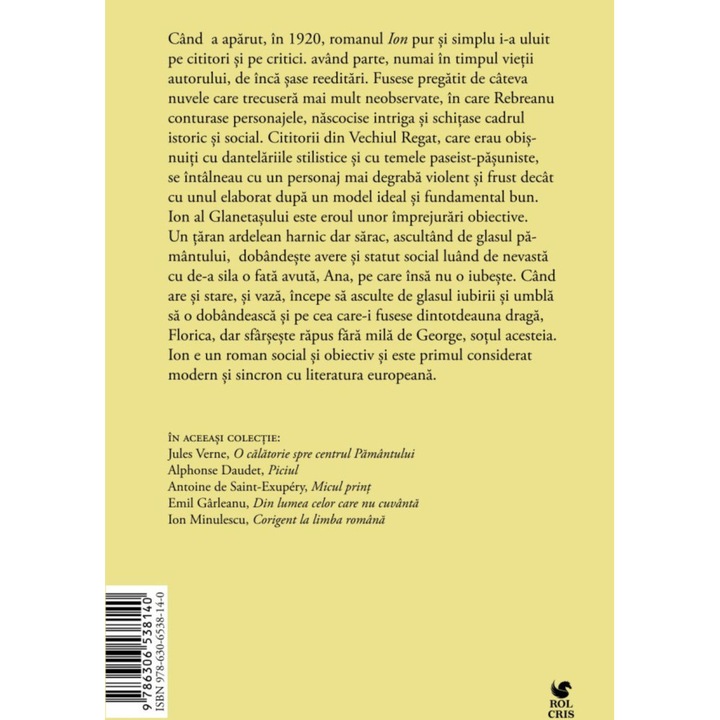 Ion, Liviu Rebreanu, Rolcris
