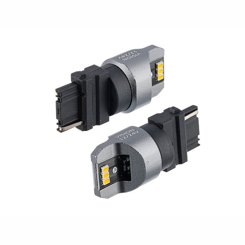 Py27w Set 2 becuri semnalizare galben T25, 6 LED-uri SMD 3020, 12-24V, PY27W ...