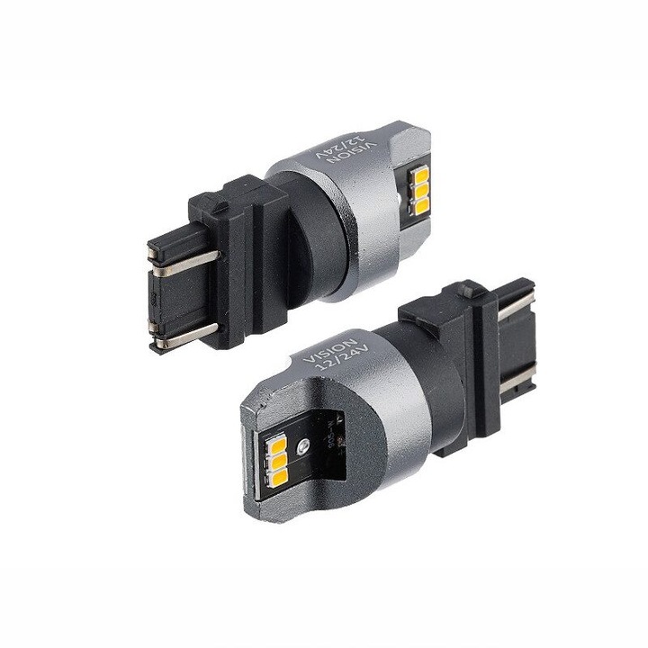 Set 2 becuri semnalizare galben T25, 6 LED-uri SMD 3020, 12-24V, PY27/7W CANBUS, VISION 58341 Carmotion