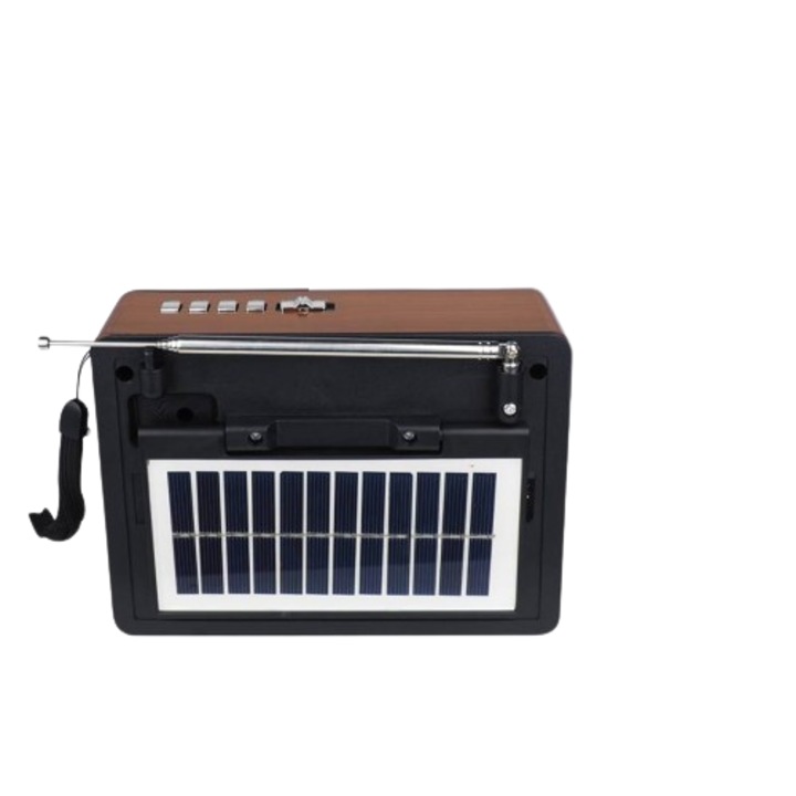 Radio portabil cu panou solar si lanterna, LTC Netta Retro, Bluetooth, FM/AM/SW, USB, maro