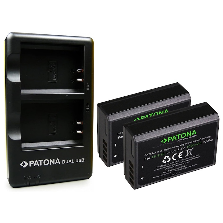 Patona Dual USB töltőcsomag, 2x Patona Premium akkumulátor Canon LP-E10-hez és Smardy Microfiber