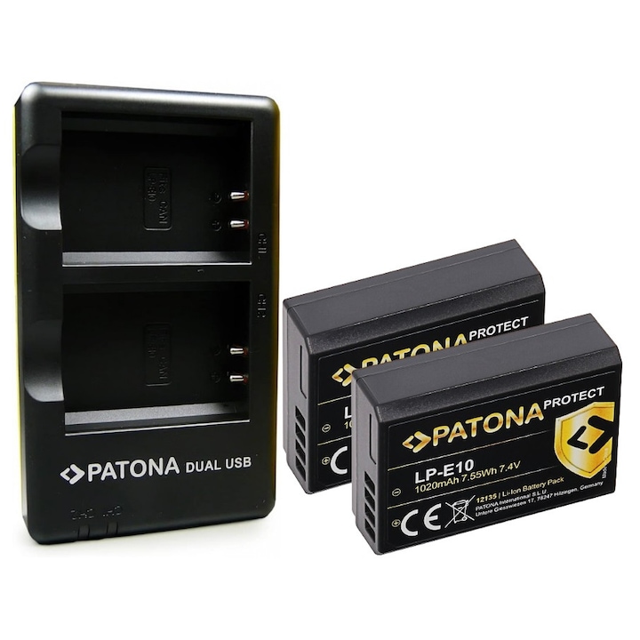 Patona kettős USB töltőcsomag, 2x Patona Protect akkumulátor Canon LP-E10-hez és Smardy mikroszálas