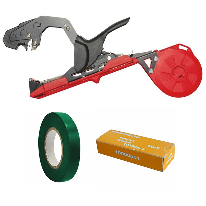 Aparat de legat vie si legume GARDEN PRO profesional, deschidere maxima 60 mm, 1 set benzi pentru legat si o cutie de capse Energo