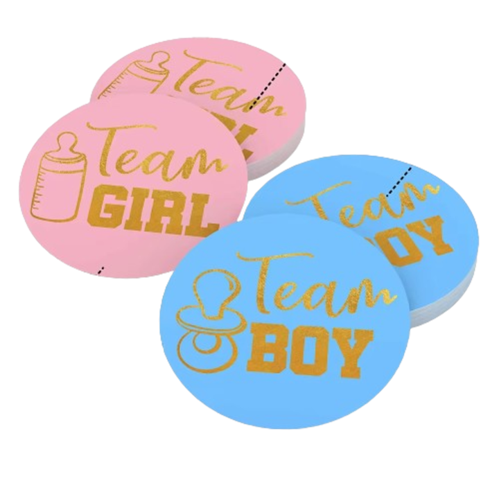 Set 20 Abtibilduri pentru Gender Reveal, Team Boy si Team Girl, roz/albastru