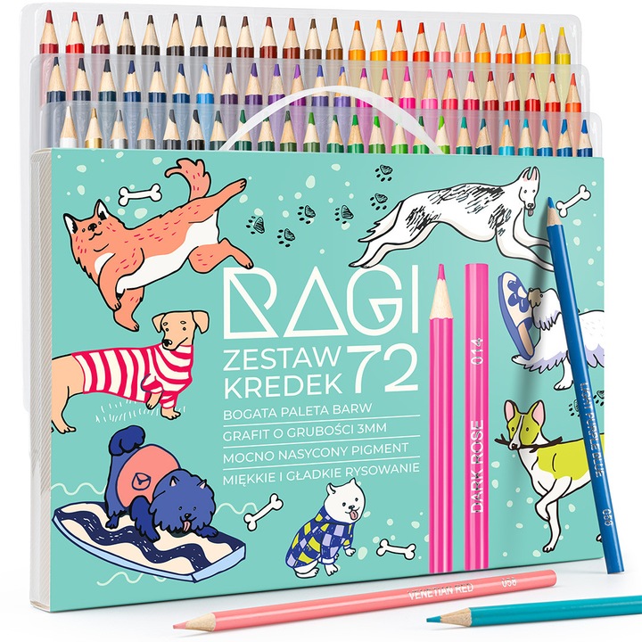 Set Creioane Colorate Artistice RAGI, 72 Culori Intense pe Baza de Ulei, Profesionale, pentru Desen, Pictura, Schita, Ilustratie si Colorat, Durabile, cu Carcasa Portabila din Plastic