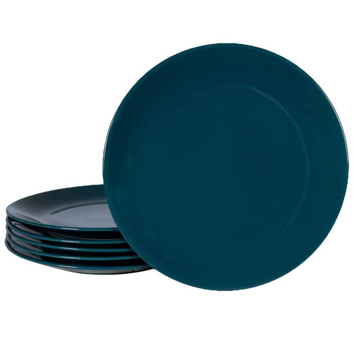 Set 6 farfurii intinsa, 26 cm, Cesiro, Turcoaz Inchis Lucios